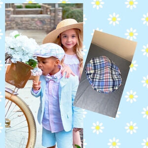 Janie and Jack boys 4 5 hat cap newsboy plaid white blue pink pastel spring